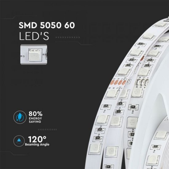 LED лента VT-5050-60 24V SMD 50х50 60/м 9W/м 3000К 600Lm/м IP20 /опаковка 5м=45W/