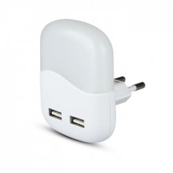 LED нощна лампа за контакт със сензор и 2 USB port VT-84SQ Samsung chip 0.45W 3000K 10Lm