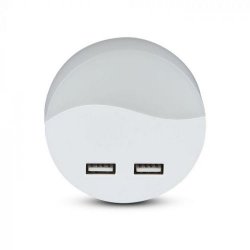 LED нощна лампа за контакт със сензор и 2 USB port VT-84RD Samsung chip 0.45W 3000K 10Lm