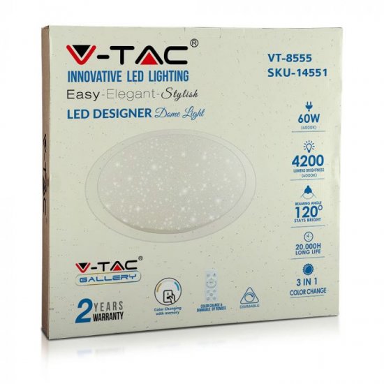 LED плафон VT-8555 60W 3-white 4200Lm 55см димируем чрез дистанционно управление