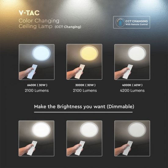 LED плафон VT-8555 60W 3-white 4200Lm 55см димируем чрез дистанционно управление