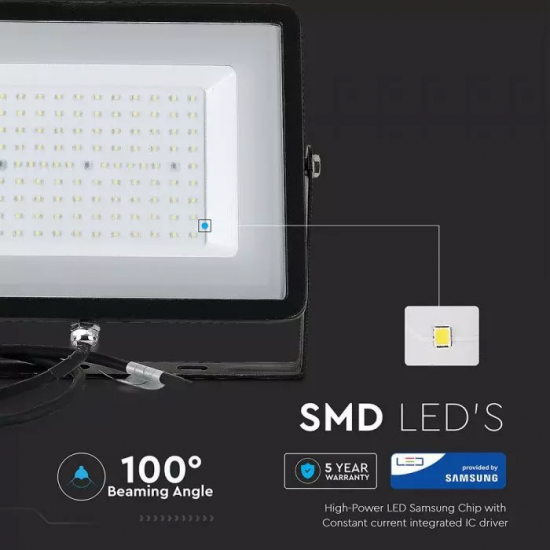 LED прожектор SAMSUNG CHIP VT-100 100W 6400K 8000Lm IP65 черен