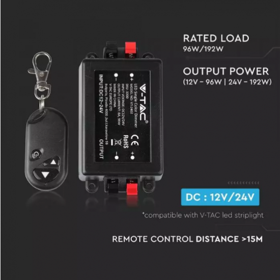 Димер за LED лента VT-2402 96W/192W 12V/24V с дистанционно управление