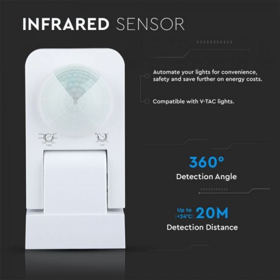 Сензор за движение Infrared VT-8083-W 360° IP65 max 1000W (LED) бял