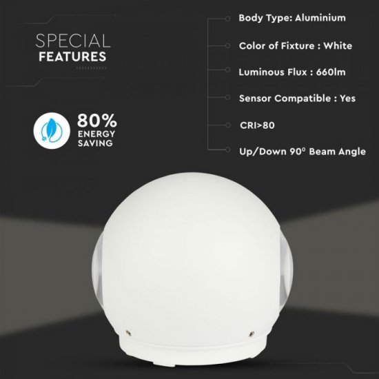 LED фасадно тяло VT-836 6W 3000K 660Lm IP65 бяло