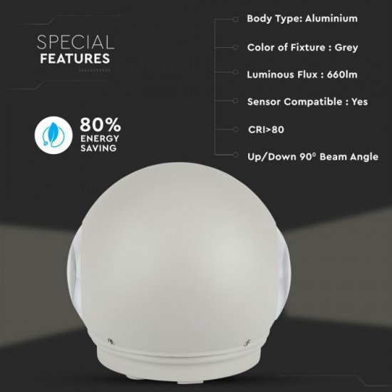 LED фасадно тяло VT-836 6W 3000K 660Lm IP65 сиво