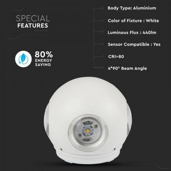LED фасадно тяло VT-834 4W 4000K 440Lm IP65 бяло