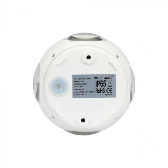 LED фасадно тяло VT-834 4W 4000K 440Lm IP65 бяло