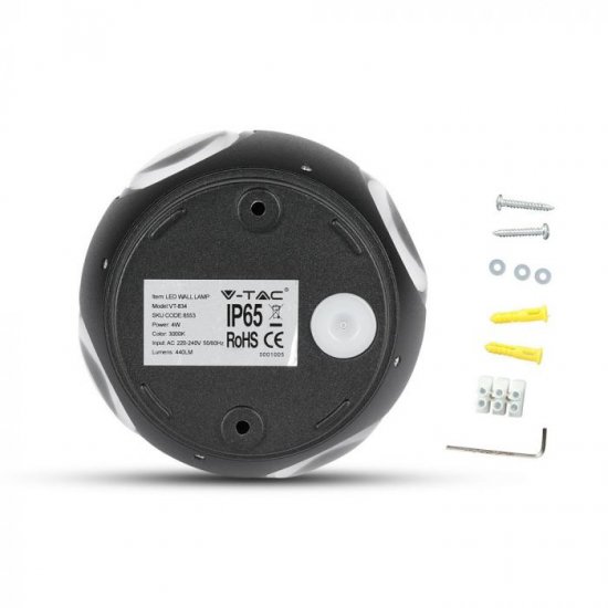 LED фасадно тяло VT-834 4W 3000K 440Lm IP65 черно