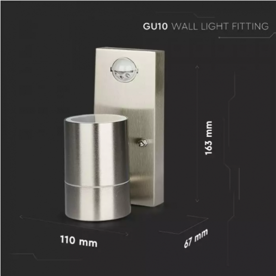 Фасадно тяло VT-7621PIR GU10 max 35W IP44 със сензор сатен никел