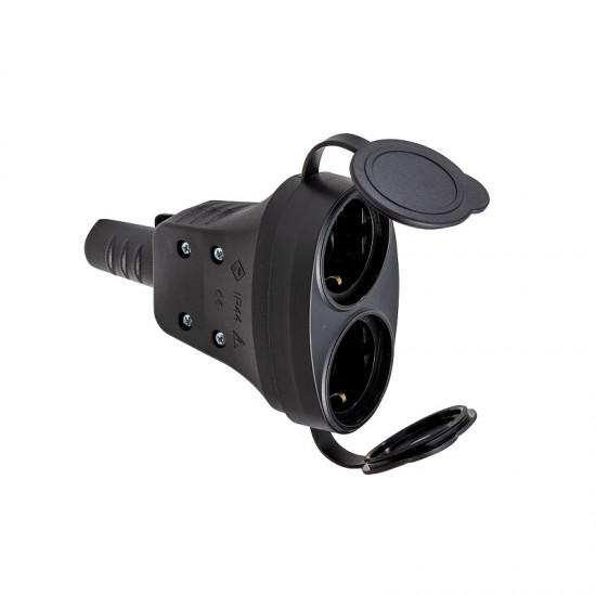 Куплунг-разклонител гумен двоен IP44 16A черен