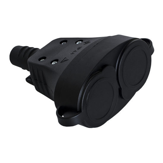 Куплунг-разклонител гумен двоен IP44 16A черен