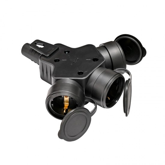 Куплунг-разклонител гумен троен IP44 16A черен